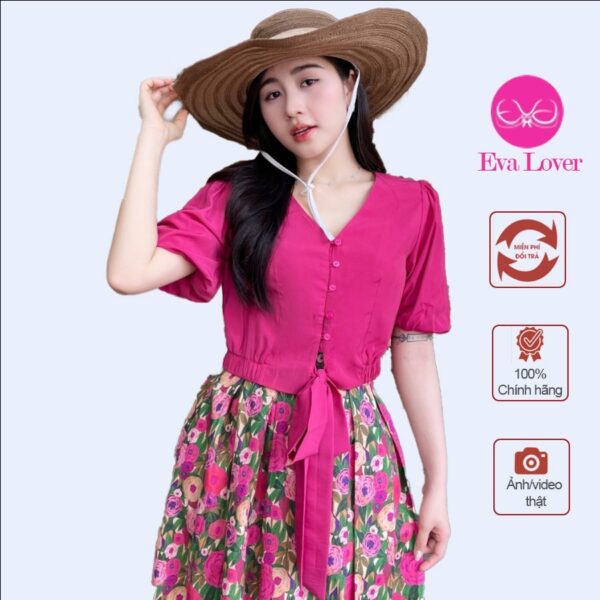 Set bộ áo 1 màu mix chân váy hoa dáng dài kiếu dáng trẻ trung năng động Evalover