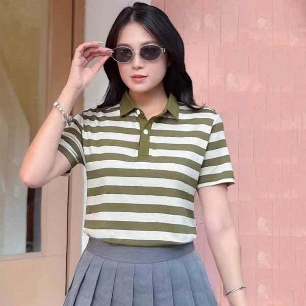 Áo polo nữ TOLI 3 màu sọc ngang, cổ bẻ thanh lịch, Form vừa ôm nhẹ, vải cotton 4 chiều cao cấp PLM81